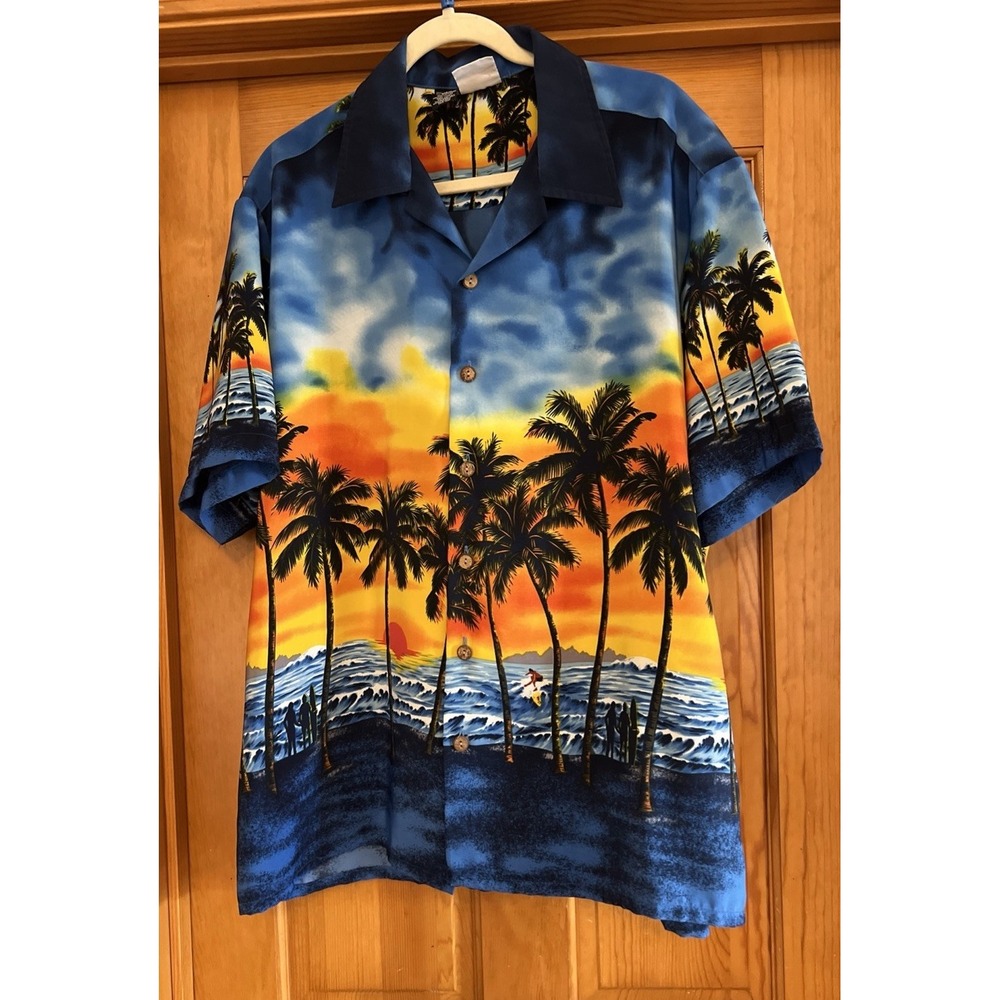 Kennington Ltd Hawaiian Shirt XL Men's Blue Tropical Sunset Ocean